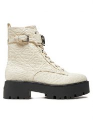 Guess Botki Vaires FLTSOM FAL10 Biały. Białe botki Guess, z aplikacjami, ze skóry, bez obcasa, na płaskiej podeszwie, bez zapięcia. Za 379.99 zł.