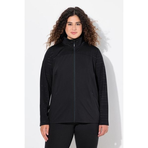 Damskie Bluza dresowa powerstretch stójka odblaski. Czarne bluzy Ulla Popken, plus size, bez wzorów, z dresówki, bez ramiączek, bez kaptura. Za 279.99 zł.