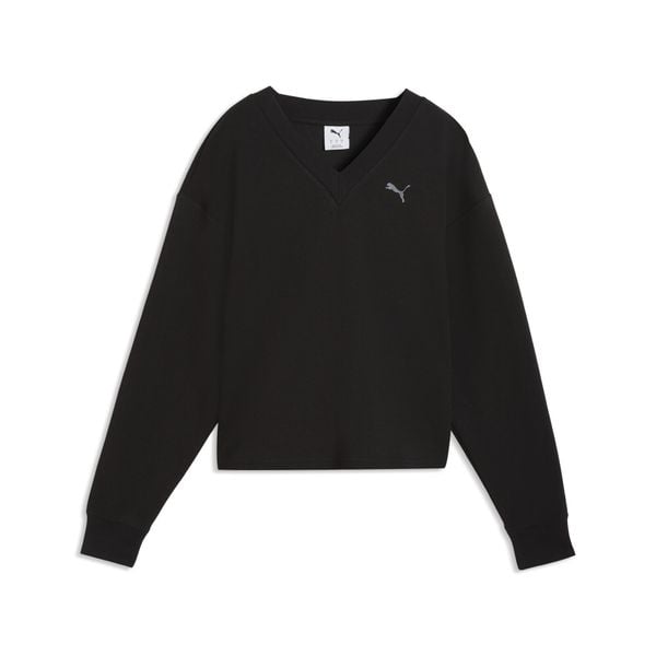Damska bluza Essentials Elevated z dekoltem w szpic PUMA. Czarne bluzy Puma, s, bez wzorów, z materiału, klasyczne, bez ramiączek, bez kaptura. Za 249.00 zł.