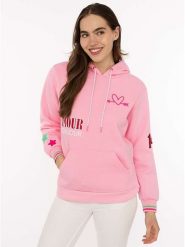Zwillingsherz Bluza "Bonjour ZH" w kolorze jasnoróżowym rozmiar: L/XL. Różowe bluzy Zwillingsherz, l, bez wzorów, bez ramiączek, z kapturem. Za 188.85 zł.