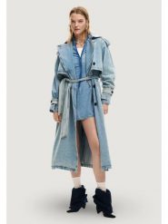 Desigual Trencz Vio 26SWED17 Niebieski Regular Fit. Niebieskie płaszcze Desigual, l, bez wzorów, z bawełny, bez kaptura. Za 1,179.00 zł.