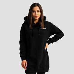 Bluza damska fitness z kapturem długa czarna Limitless Longline. Czarne bluzy GYMBEAM, l, bez wzorów, z bawełny, klasyczne, bez ramiączek, z kapturem. Za 127.90 zł.