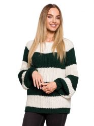 Made of emotion Sweter w kolorze biało-ciemnozielonym rozmiar: L/XL. Brązowe swetry Made Of Emotion, l, bez wzorów, ze splotem, bez ramiączek. Za 79.40 zł.