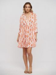 BLE Sukienka w kolorze pomarańczowo-białym rozmiar: onesize. Białe sukienki BLE, bez wzorów, bez kołnierzyka, bez ramiączek, midi, rozkloszowane. Za 57.20 zł.