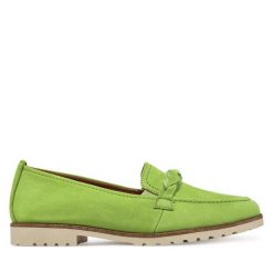 Mokasyny Tamaris. Zielone mokasyny Tamaris, bez wzorów. Za 239.99 zł.