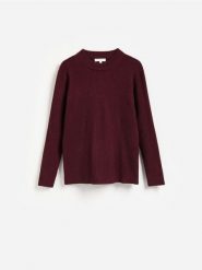 Prążkowany sweter z wiskozą - bordowy. Czerwone swetry Reserved, l, bez wzorów, z dzianiny, bez ramiączek. Za 139.99 zł.
