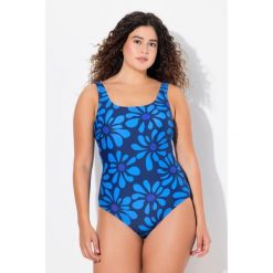 Damskie Kostium kąpielowy kwiaty bez miękkich miseczek okrągły dekolt. Niebieskie stroje jednoczęściowe Ulla Popken, bez wzorów, z elastanu, sportowe. Za 199.99 zł.