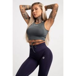 Top fitness damski Gym Glamour wiązany. Szare topy GYM GLAMOUR, m, bez wzorów, glamour, bez kołnierzyka, bez ramiączek. Za 99.99 zł.