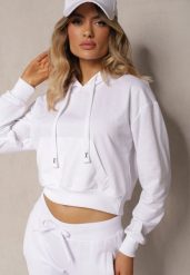 Biała Bluza z Kapturem i Bawełną Ozdobiona Ściągaczami Evianae. Białe bluzy Renee, xl, bez wzorów, z bawełny, casualowe, bez ramiączek, z kapturem. W wyprzedaży za 35.99 zł.