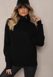 Czarny Golf z Domieszką Wiskozy i Kaszmiru Azivara. Czarne swetry Renee, l, z aplikacjami, z jeansu, eleganckie, bez ramiączek. Za 149.99 zł.