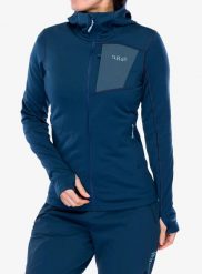 Bluza z kapturem damska Rab Superflux Hoody. Niebieskie bluzy RAB, l, bez wzorów, z materiału, bez ramiączek, z kapturem. Za 429.99 zł.