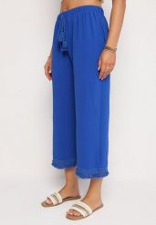 Niebieskie Spodnie z Szerokimi Nogawkami i Gumką w Pasie Ilifea. Niebieskie jeansy Born2be, l, bez wzorów, z jeansu, eleganckie. Za 59.99 zł.