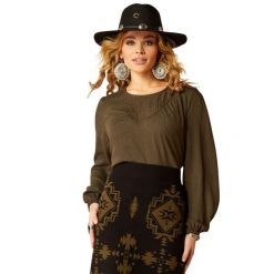 Bluzka damska Ariat Wisteria. Zielone bluzki Ariat, bez wzorów, z jeansu, bez kołnierzyka, bez ramiączek. Za 267.50 zł.