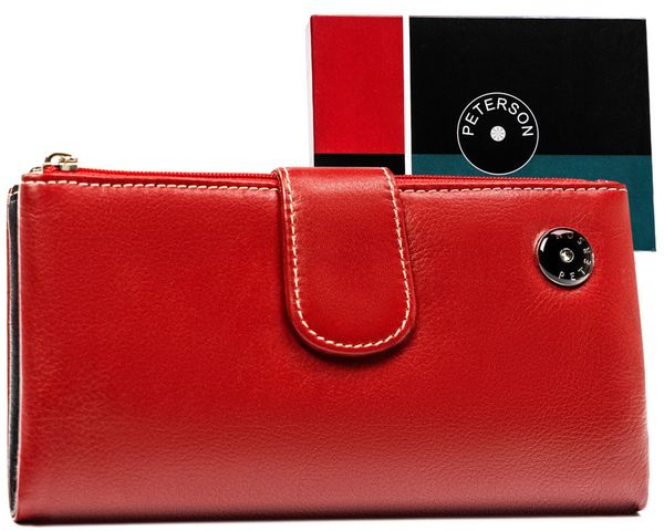 Portfel skórzany Peterson PTN D24-L-MNK czerwony. Czerwone portfele Peterson, bez wzorów, z materiału. Za 79.99 zł.