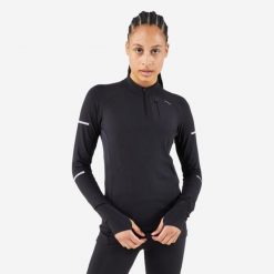 Bluza do biegania damska Kiprun Run 900 Warm. Czarne bluzy bez kaptura KIPRUN, m, bez wzorów, z materiału, bez kaptura, do biegania. W wyprzedaży za 119.99 zł.