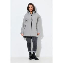 Damskie Długa kurtka softshell HYPRAR hydrofobowa trapezowy krój. Szare kurtki przejściowe sportowe Ulla Popken, plus size, bez wzorów, z elastanu, bez kaptura, trekkingowe. Za 479.99 zł.