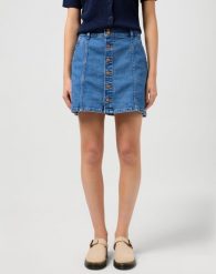 DAMSKA SPÓDNICA WRANGLER DENIM MINI SKIRT MID WASH 112352524. Spódnice Wrangler, m, bez wzorów, z denimu, mini. Za 159.99 zł.