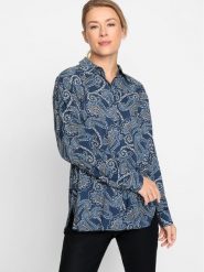Olsen Koszula 12001839 Granatowy Regular Fit. Niebieskie koszule Olsen, bez wzorów, z bawełny, bez kołnierzyka, bez ramiączek. Za 569.99 zł.