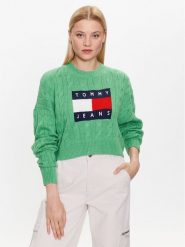 Tommy Jeans Sweter DW0DW14261 Zielony Regular Fit. Zielone swetry Tommy Jeans, l, bez wzorów, z jeansu, bez ramiączek. Za 379.99 zł.