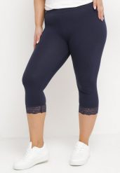 Granatowe Spodnie Bawełniane Legginsy 3/4 z Koronką Amaratna. Niebieskie legginsy Born2be, bez wzorów, z bawełny, eleganckie. Za 49.99 zł.