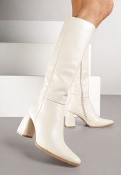 Beżowe Kozaki na Obcasie Typu Stożek w Klasycznym Stylu Lanile. Brązowe kozaki Renee, bez wzorów, eleganckie, bez obcasa, na obcasie, bez zapięcia. Za 169.99 zł.