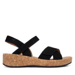 Sandały Josef Seibel. Czarne sandały Josef Seibel, bez wzorów, bez obcasa, na koturnie, bez zapięcia. Za 439.99 zł.