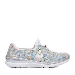 Półbuty Rieker. Niebieskie półbuty wsuwane Rieker, bez wzorów, bez obcasa, na płaskiej podeszwie. Za 359.99 zł.