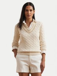 LAUREN RALPH LAUREN Sweter 200963658001 Écru Relaxed Fit. Swetry Lauren Ralph Lauren, xs, bez wzorów, z bawełny, bez ramiączek. Za 579.99 zł.