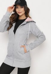 Szara Bluza z Kapturem o Dłuższym Fasonie Lindira. Szare bluzy Born2be, l, bez wzorów, z dzianiny, bez ramiączek, z kapturem. W wyprzedaży za 76.49 zł.