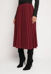 Bordowa Klasyczna Plisowana Spódnica z Gumką w Pasie Valentha. Czerwone spódnice Born2be, m, bez wzorów, z dzianiny, eleganckie, midi, dopasowane. W wyprzedaży za 84.99 zł.