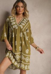Ciemnozielona Sukienka z Wiskozy w Stylu Boho Virisna. Zielone sukienki Renee, na imprezę, l, z aplikacjami, z wiskozy, boho, bez kołnierzyka, bez ramiączek, midi. W wyprzedaży za 55.99 zł.