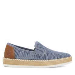Espadryle Rieker. Niebieskie espadryle Rieker, bez wzorów, bez obcasa. Za 299.99 zł.