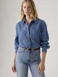 Levi's Koszula dżinsowa w kolorze niebieskim rozmiar: M. Niebieskie koszule Levi's, m, bez wzorów, z bawełny, bez kołnierzyka, bez ramiączek. Za 149.95 zł.