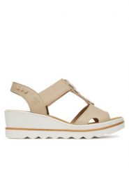 Rieker Sandały 67498-62 Beżowy. Brązowe sandały Rieker, bez wzorów, z materiału, bez obcasa, na koturnie, bez zapięcia. Za 239.99 zł.