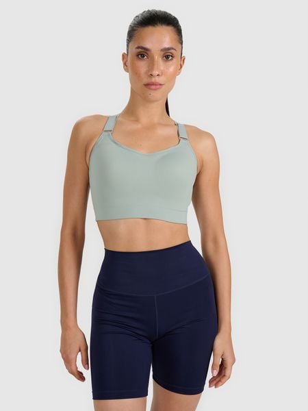 4F Biustonosz treningowy z wysokim wsparciem - zielony M. Zielone biustonosze sportowe 4f, bez wzorów, z elastanu, do biegania. W wyprzedaży za 159.99 zł.