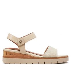 Sandały Tamaris. Brązowe sandały Tamaris, bez wzorów, bez obcasa, na koturnie, bez zapięcia. Za 188.99 zł.