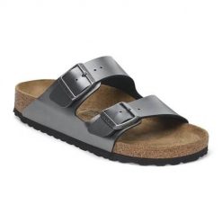 Klapki damskie Birkenstock Arizona Bs. Szare klapki Birkenstock, bez wzorów, z materiału, bez obcasa, bez zapięcia. Za 505.00 zł.