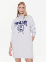 Tommy Jeans Sukienka dzianinowa Varsity DW0DW15004 Szary Regular Fit. Szare sukienki Tommy Jeans, s, bez wzorów, z bawełny, bez kołnierzyka, bez ramiączek. Za 299.99 zł.