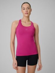 4F Top treningowy slim szybkoschnący damski - różowy XL. Czerwone topy sportowe 4f, xl, bez wzorów, ze skóry, na fitness i siłownię. Za 69.99 zł.