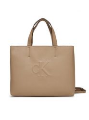 Calvin Klein Jeans Torebka Sculpted Mini Ew Tote LV04K3111G Beżowy. Brązowe torebki klasyczne Calvin Klein Jeans, bez wzorów, z jeansu, bez dodatków. Za 309.99 zł.