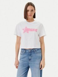 Guess T-Shirt V5GI12 K9RM1 Biały Boxy Fit. Białe t-shirty Guess, m, z aplikacjami, z bawełny, bez kołnierzyka, bez ramiączek. Za 99.99 zł.