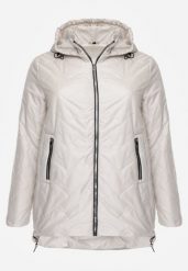 Jasnoszara Przejściowa Pikowana Kurtka z Odpinanym Kapturem Nevistta. Szare kurtki Born2be, plus size, bez wzorów, z jeansu, biznesowe. Za 149.99 zł.