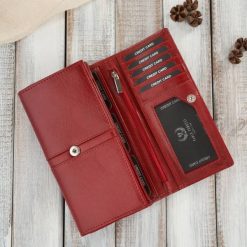 Czerwony portfel damski skórzany duży z ochroną RFID Paolo Peruzzi AL-06-RD. Czerwone portfele PAOLO PERUZZI, bez wzorów, ze skóry. Za 89.00 zł.