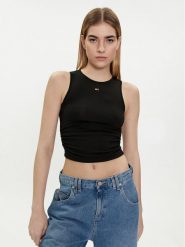 Tommy Jeans Top DW0DW17893 Czarny Slim Fit. Czarne topy Tommy Jeans, xl, bez wzorów, z jeansu, bez kołnierzyka, bez ramiączek. Za 129.99 zł.