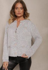 Beżowy Kardigan z Wiskozą Ozdobiony Imitacją Kieszeni i Guzikami Nomilira. Brązowe swetry Renee, bez wzorów, z jeansu, eleganckie, bez ramiączek. W wyprzedaży za 79.99 zł.