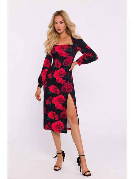 Made of emotion Sukienka w kolorze czerwono-czarnym rozmiar: XL. Czarne sukienki Made Of Emotion, xl, bez wzorów, bez kołnierzyka, bez ramiączek, midi. Za 154.99 zł.