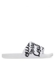 Versace Jeans Couture Klapki 78VA3SQ1 Biały. Białe klapki Versace Jeans Couture, bez wzorów, z jeansu, bez obcasa, bez zapięcia. Za 319.99 zł.