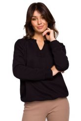 Efektowna Bluza z Wycięciem przy Dekolcie - Czarna. Czarne bluzy MOE, l, bez wzorów, z bawełny, bez kaptura. Za 204.90 zł.