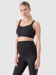 4F Biustonosz ciążowy treningowy ułatwiający karmienie damski - czarny M. Czarne biustonosze sportowe 4f, bez wzorów, z dzianiny, na fitness i siłownię. W wyprzedaży za 69.99 zł.