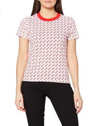 DAMSKI T-SHIRT WRANGLER SS AOP TEE FLAME RED W7ZD-D3-R06 112132197. Czerwone t-shirty Wrangler, s, bez wzorów, bez kołnierzyka, bez ramiączek. Za 69.99 zł.